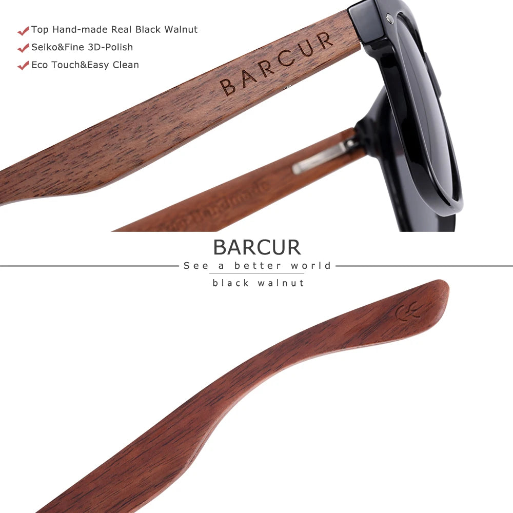 BOSCARA Black Walnut Wooden Sunglasses — UV400 Polarized
