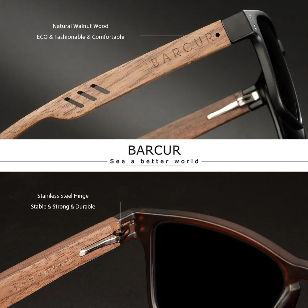 BOSCARA Natural Wood Business Sunglasses — UV400 Polarized